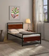 Hailri Sheesham Wood with Metal Frame Single Bed without Storage (Honey Oak Finish)