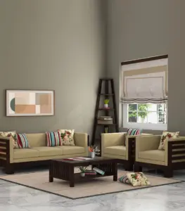 Hyzen Sheesham Wood Sofa Set with 3+1+1 Seating (Walnut Finish)