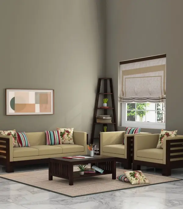 Hyzen Sheesham Wood Sofa Set with 3+1+1 Seating (Walnut Finish)