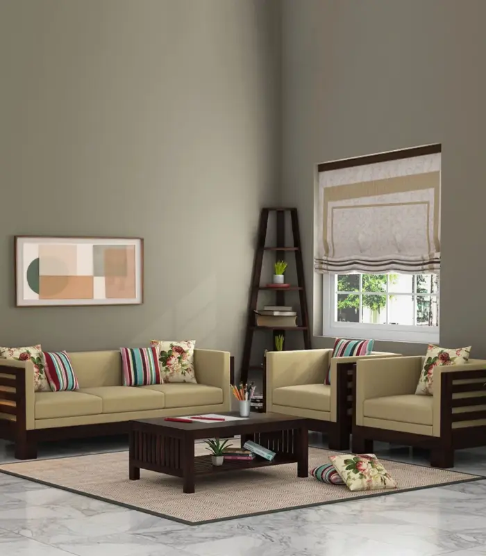 Hyzen Sheesham Wood Sofa Set with 3+1+1 Seating (Walnut Finish)