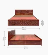 Jolieta Sheesham Wood Queen Size Bed with Hydraulic Box Storage (Honey Finish)