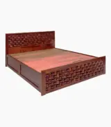 Jolieta Sheesham Wood Queen Size Bed with Hydraulic Box Storage (Honey Finish)