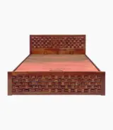 Jolieta Sheesham Wood Queen Size Bed with Hydraulic Box Storage (Honey Finish)