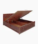 Jolieta Sheesham Wood Queen Size Bed with Hydraulic Box Storage (Honey Finish)