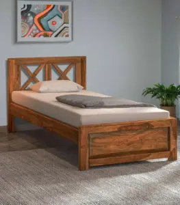 Krysys Sheesham Wood Single Bed without Storage (Rustic Teak Finish)