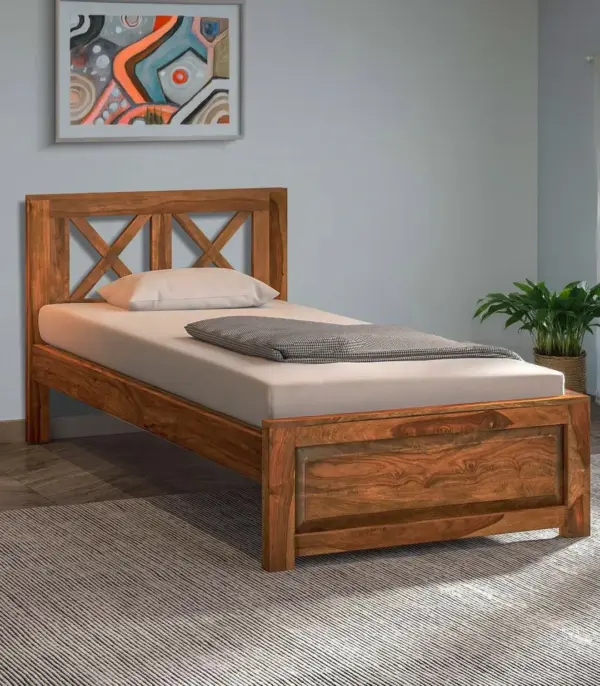 Krysys Sheesham Wood Single Bed without Storage (Rustic Teak Finish)