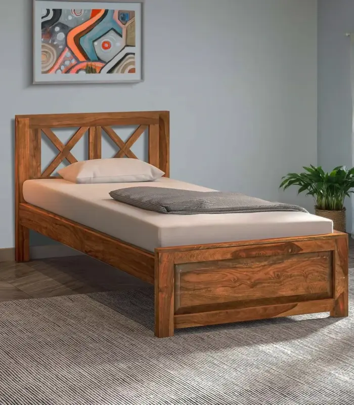 Krysys Sheesham Wood Single Bed without Storage (Rustic Teak Finish)