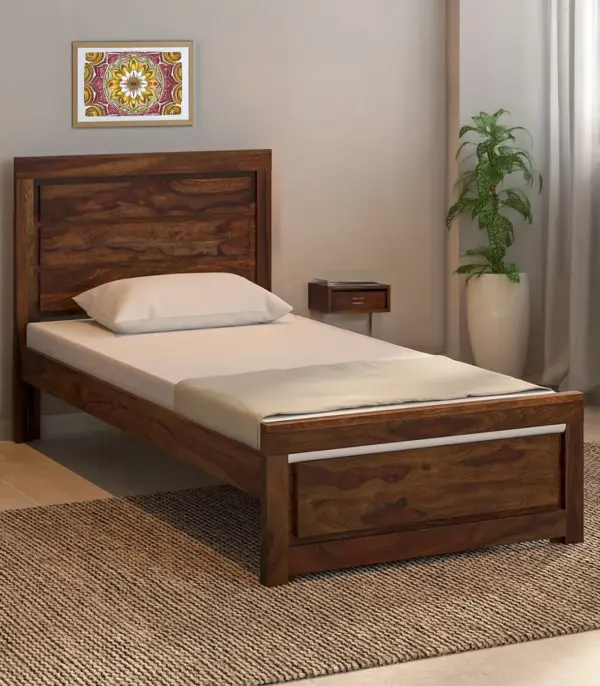 Lordenzo Sheesham Wood Single Bed without Storage (Provincial Teak Finish)