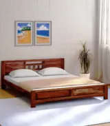 Lyra Sheesham Wood Queen Size Bed without Storage (Rustic Teak Finish)