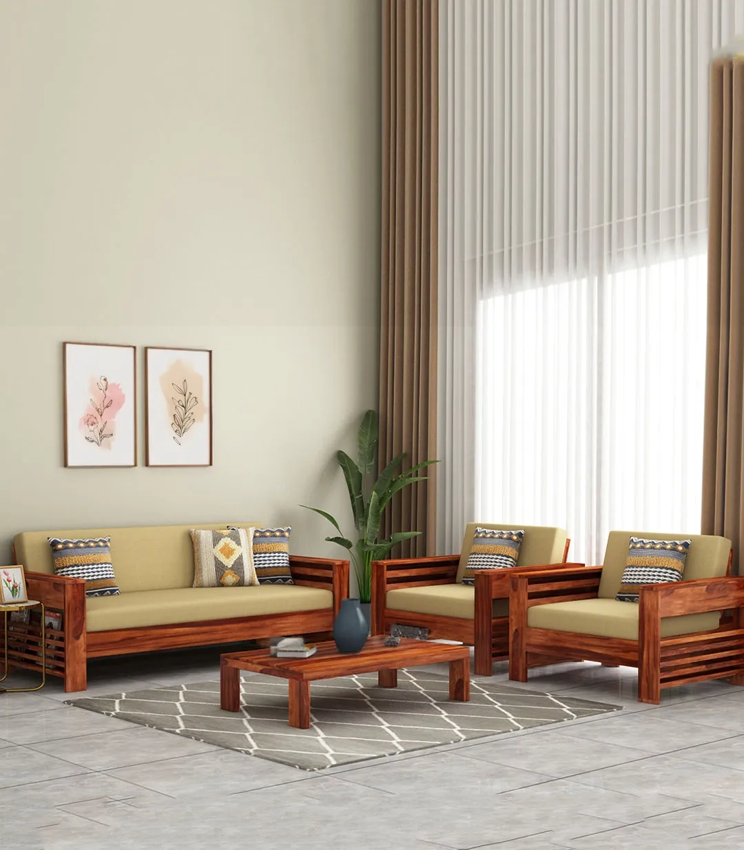 Meltro Sheesham Wood Sofa Set with 3+1+1 Seating (Honey Finish) 1 Meltro Sheesham Wood Sofa Set with 3+1+1 Seating (Honey Finish)