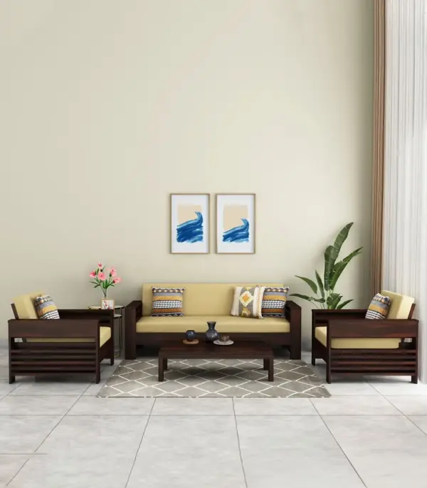 Meltro Sheesham Wood Sofa Set with 3+1+1 Seating (Walnut Finish)