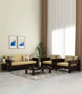 Meltro Sheesham Wood Sofa Set with 3+1+1 Seating (Walnut Finish)
