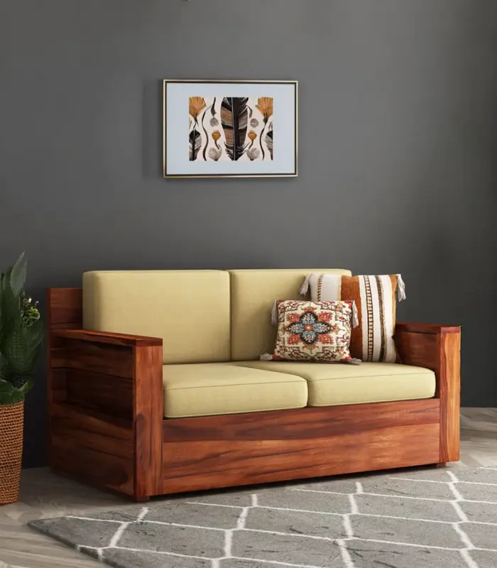 Merriott Sheesham Wood 2 Seater Sofa Set (Honey Finish)