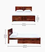 Mourconing Sheesham Wood Queen Size Bed with Drawer Storage (Rustic Teak Finish)