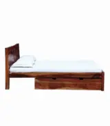 Mourconing Sheesham Wood Queen Size Bed with Drawer Storage (Rustic Teak Finish)