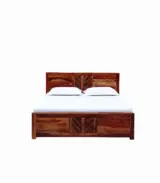 Mourconing Sheesham Wood Queen Size Bed with Drawer Storage (Rustic Teak Finish)