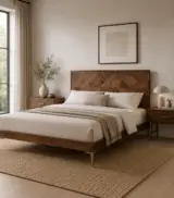Norredro Solid Mango Wood King Size Bed without Storage (Brown Finish)
