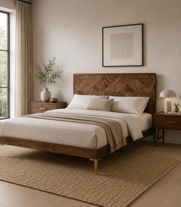 Norredro Solid Mango Wood King Size Bed without Storage (Brown Finish)