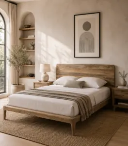 NyRavn Solid Mango Wood King Size Bed without Storage (Natural Finish)