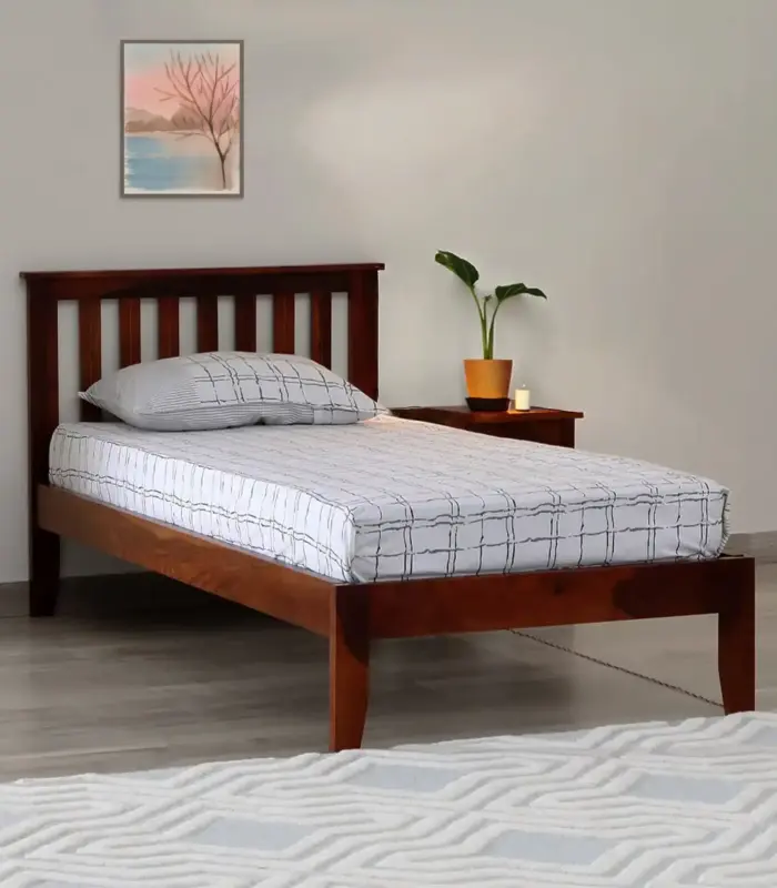 Ova Sheesham Wood Single Bed without Storage (Honey Oak Finish)