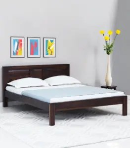 Pemplona Sheesham Wood Queen Size Bed without Storage (Teak Finish)