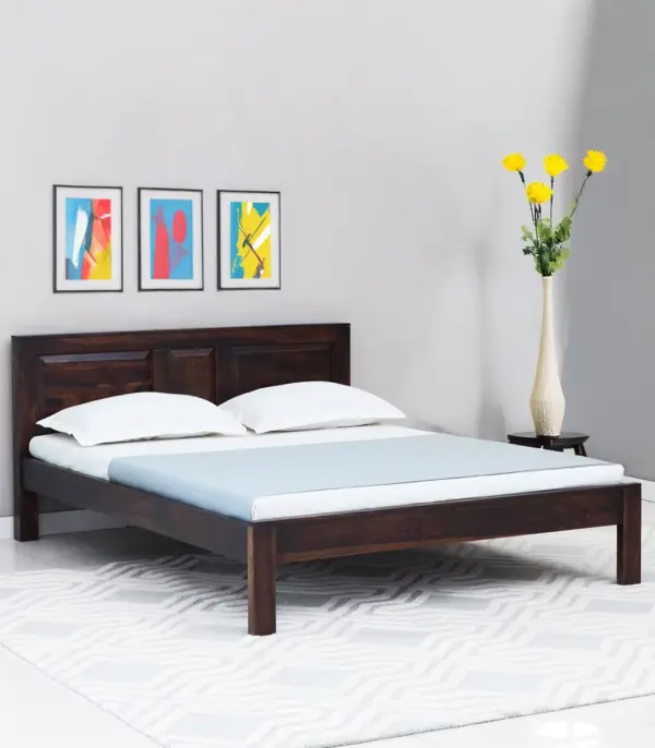 Pemplona Sheesham Wood Queen Size Bed without Storage (Teak Finish)