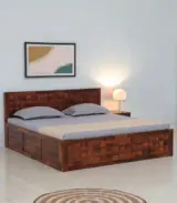 Pluton Sheesham Wood King Size Bed with Box Storage (Dark Brown Finish)