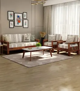 Quartyz Sheesham Wood Sofa Set with 3+1+1 Seating (Honey Finish)