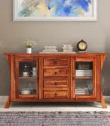 Revelka Sheesham Wood Sideboard and Cabinet (Honey Finish)