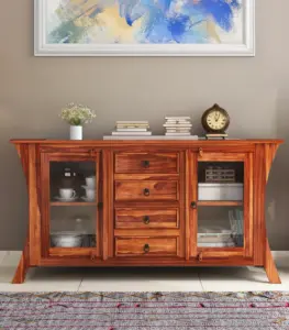 Revelka Sheesham Wood Sideboard and Cabinet (Honey Finish)