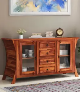 Revelka Sheesham Wood Sideboard and Cabinet (Honey Finish)
