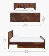 Ritrmo Sheesham Wood Queen Size Bed with Drawer Storage (Provincial Teak Finish)