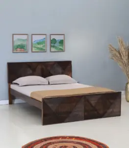 Ritrmo Sheesham Wood Queen Size Bed without Storage (Provincial Teak Finish)