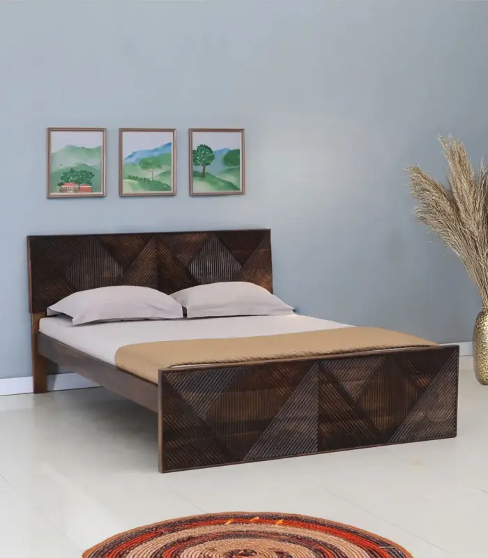 Ritrmo Sheesham Wood Queen Size Bed without Storage (Provincial Teak Finish)