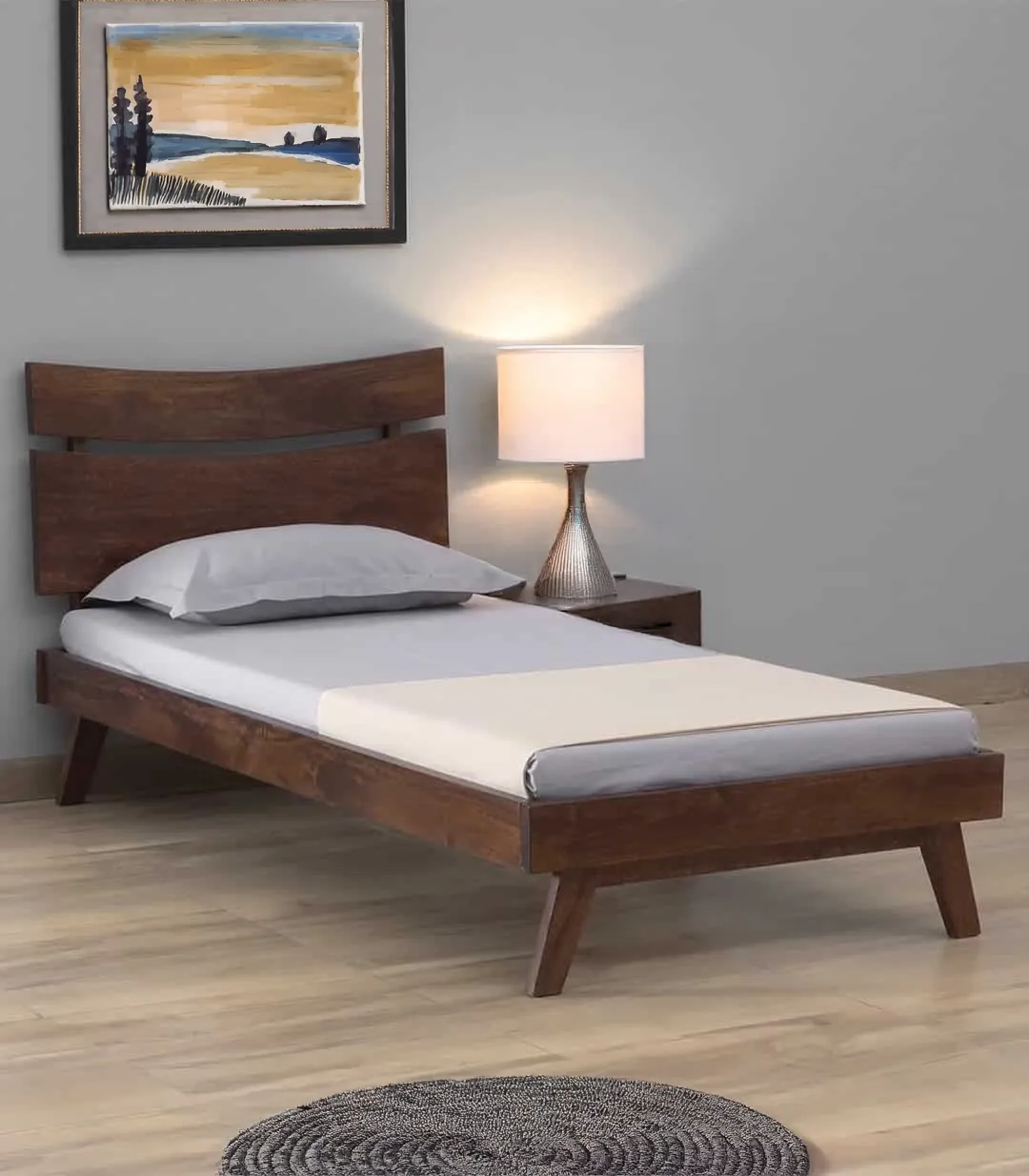 Serrento Solid Wood Single Bed without Storage (Tubbaq Finish)