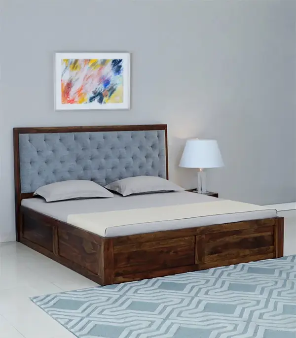 Trleans Sheesham Wood Queen Size Bed with Box Storage (Provincial Teak Finish)
