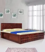 Vector Sheesham Wood Queen Size Bed with Hydraulic Box Storage (Provincial Teak Finish)