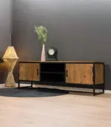 Vound Solid Mango Wood with Metal Frame Floor Standing TV Unit (Natural Finish)