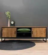 Vound Solid Mango Wood with Metal Frame Floor Standing TV Unit (Natural Finish)