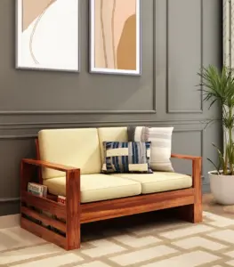 Wonster Sheesham Wood 2 Seater Sofa Set (Honey Finish)