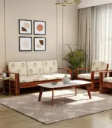 Wonster Sheesham Wood Sofa Set with 3+1+1 Seating (Honey Finish Leaf stripes)
