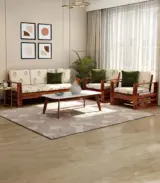 Wonster Sheesham Wood Sofa Set with 3+1+1 Seating (Honey Finish Leaf stripes)
