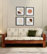Wonster Sheesham Wood Sofa Set with 3+1+1 Seating (Honey Finish Leaf stripes)