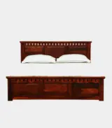 Zurndolf Sheesham Wood Queen Size Bed with Box Storage (Honey Oak Finish)