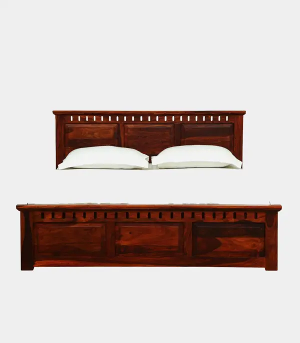 Zurndolf Sheesham Wood Queen Size Bed with Box Storage (Honey Oak Finish)
