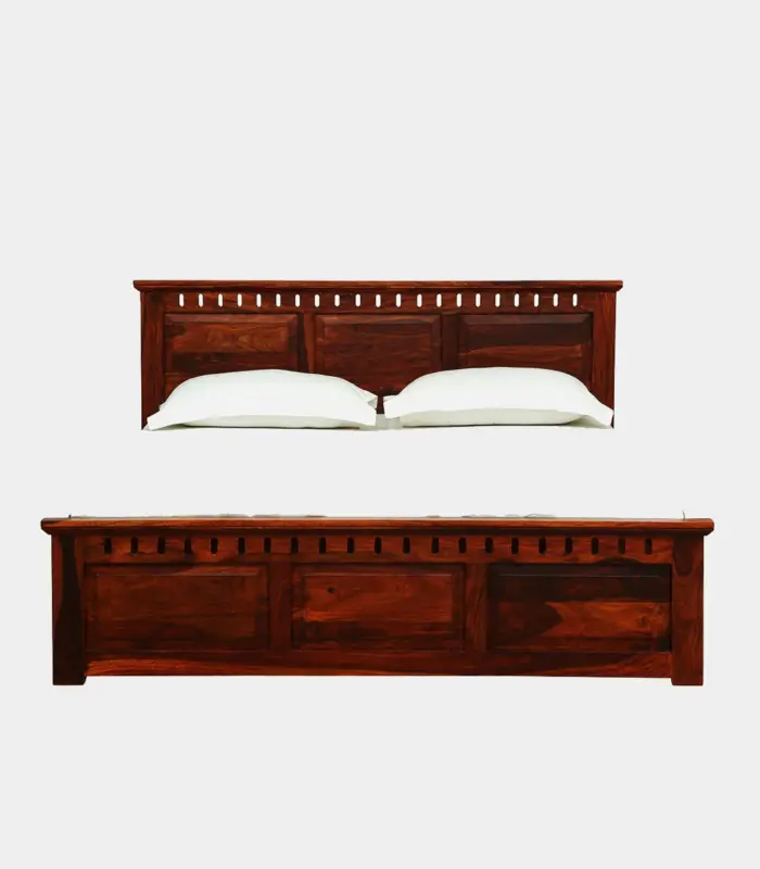 Zurndolf Sheesham Wood Queen Size Bed with Box Storage (Honey Oak Finish)