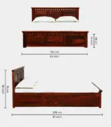 Zurndolf Sheesham Wood Queen Size Bed with Box Storage (Honey Oak Finish)