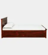 Zurndolf Sheesham Wood Queen Size Bed with Box Storage (Honey Oak Finish)