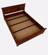 Zurndolf Sheesham Wood Queen Size Bed with Box Storage (Honey Oak Finish)