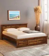 Zurndolf Sheesham Wood Queen Size Bed without Storage (Provincial Teak Finish)
